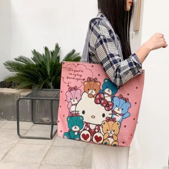 Large Hello Kitty & Teddy Bears Zip Tote Bag,NWOT canvas bag 14”x17”, New in Bag - Picture 6 of 6